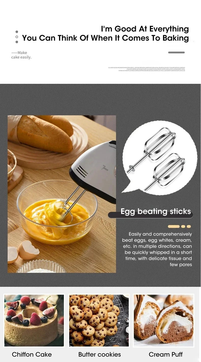 7-Speed Electric Hand Mixer Automatic Blender for Cream, Egg, Cake, Dough - Versatile Kitchen Mixing Appliance Tool