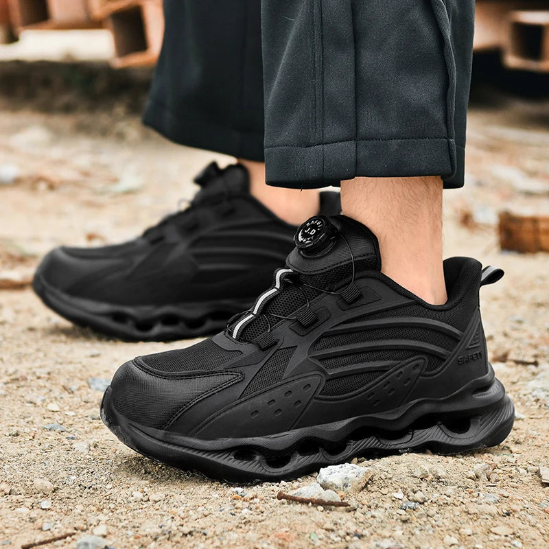 Rotating Button New Safety Shoes Men Anti-smash Anti-puncture Work Shoes Fashion Men Sport Shoes Security Protective Boots Men