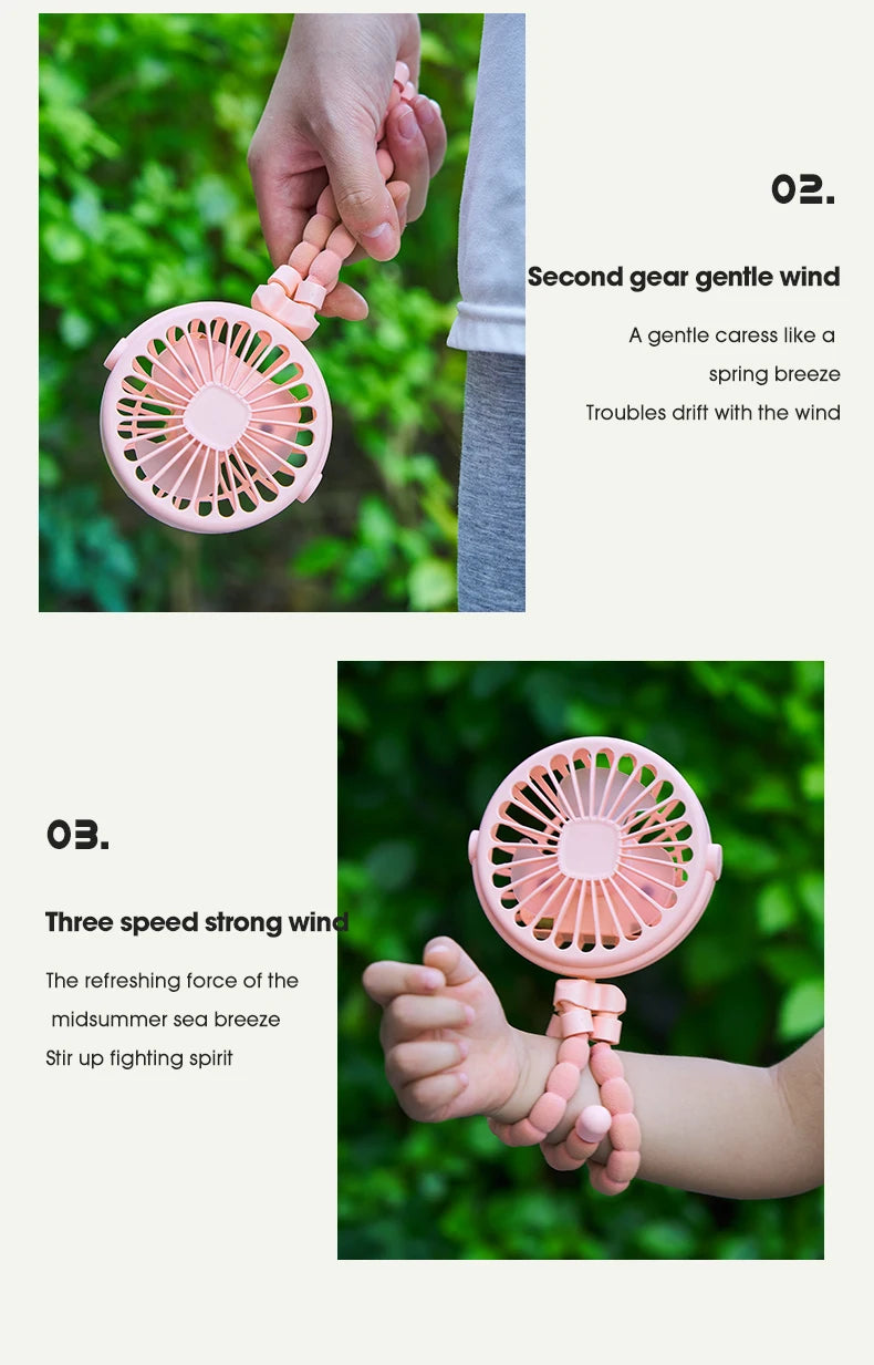 Baby Stroller Octopus Fan Anti Pinch Hand 3-speed Small Night Light USB Mini 3-speed Charging Small Fan