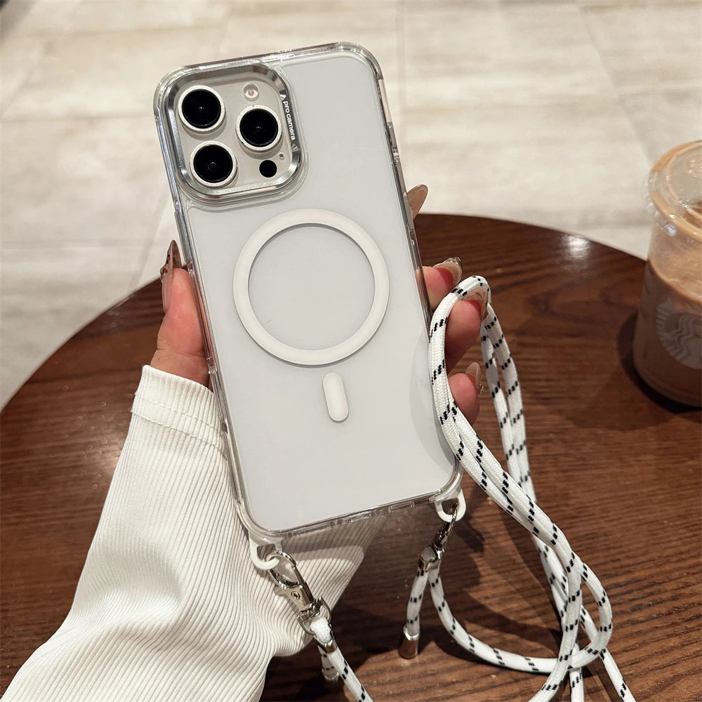 Crossbody Lanyard Necklace Transparent Magnetic For Magsafe Case for iPhone 17 15 11 12 13 14 16 Pro Max Plus Anti-lost Cover