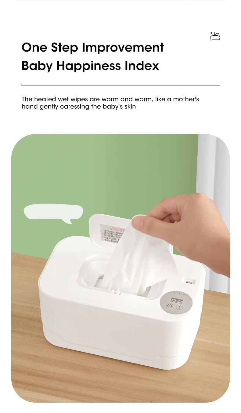 Portable Baby Wipe Warmer with LED Display, USB Charging & Auto Dispenser for Home and Car Use