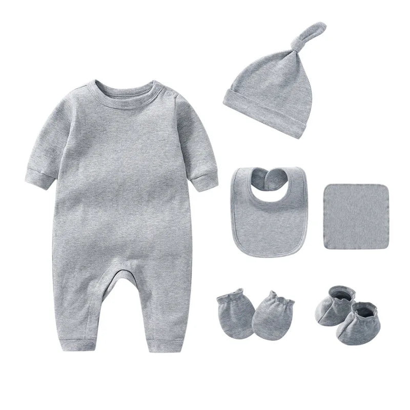 Baby Clothing Boys Girls 6Pcs/Sets Romper Suitable for Newborns Aged 0-3 Months Solid Color 100% Cotton Jumpsuit Baby Set