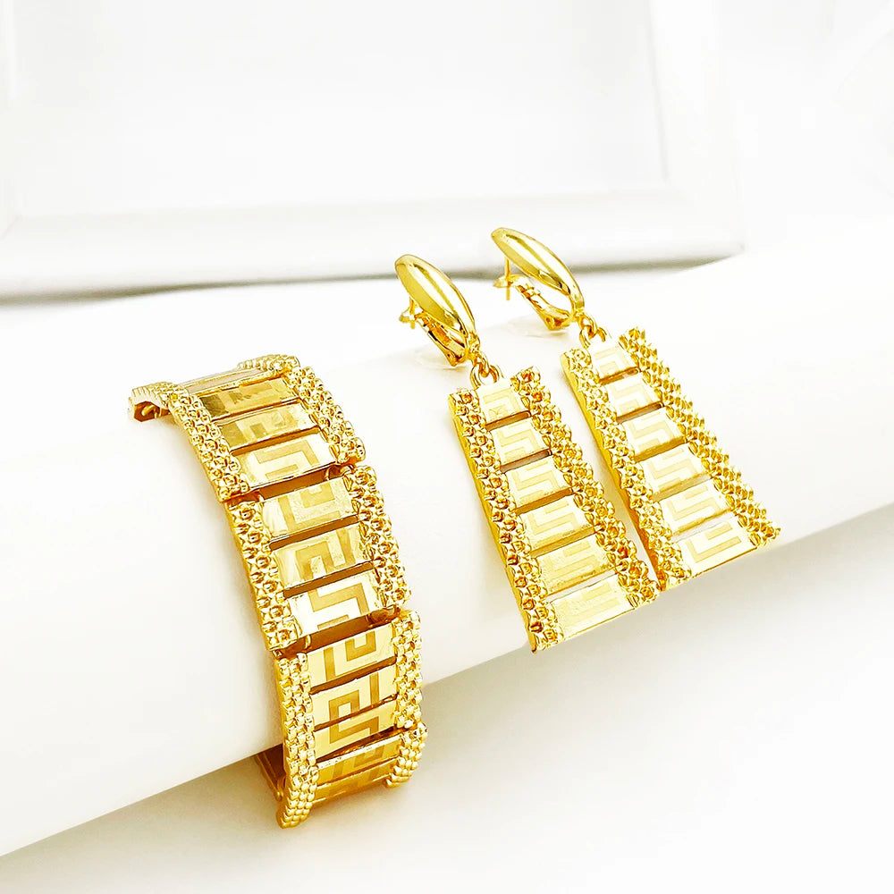 Dubai Jewelry Set Women Luxury Design High-end Gold Plated Necklace Bangle Earring Ring Daily Wear Accessory Ideal Gift