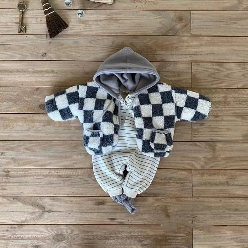 2024 Autumn Winter Plush Baby Coats Baby Thicken Lamb Plush Cotton Jacket For BoysGirls Outdoor Windproof Baby Winter Clothes