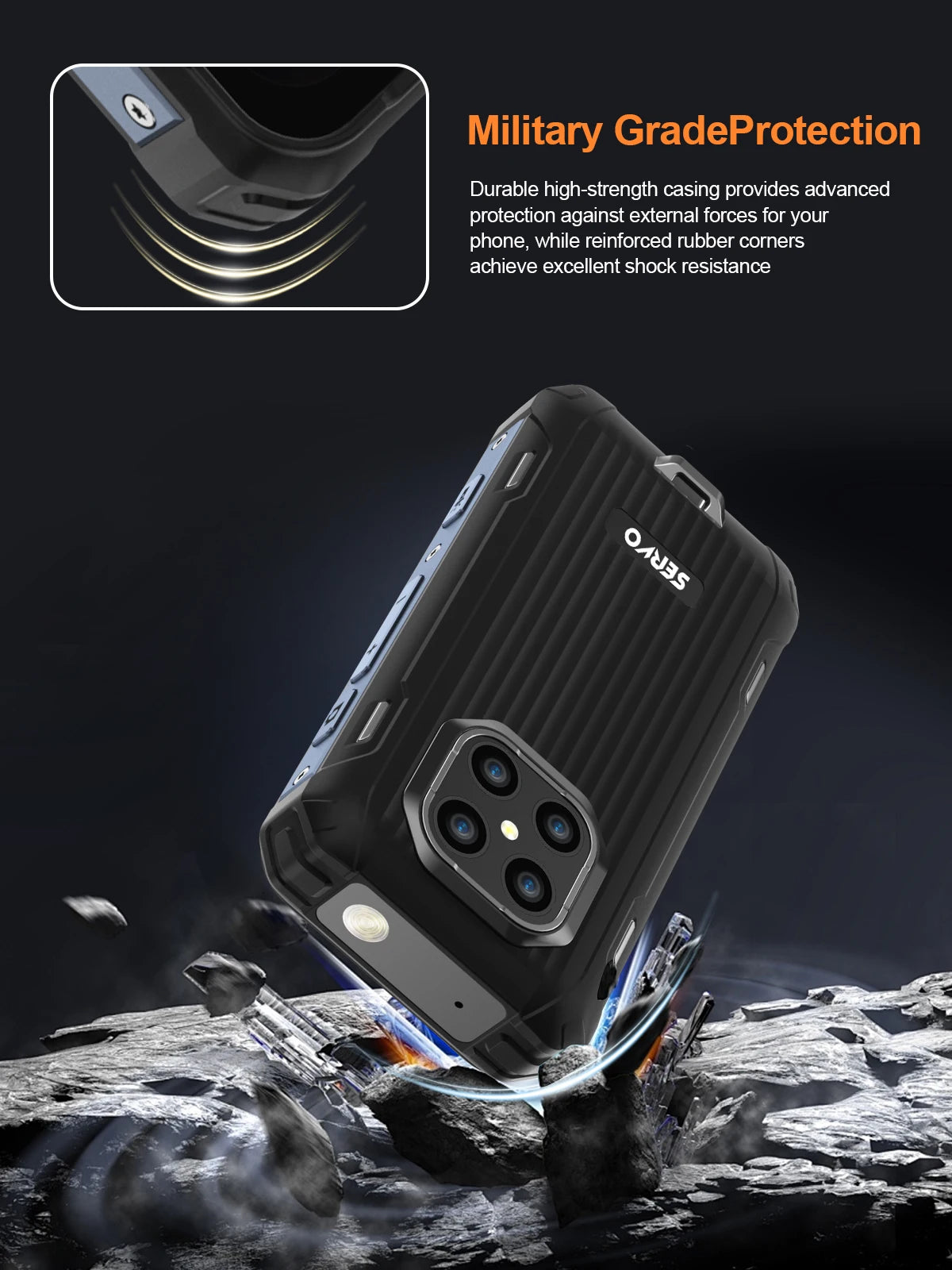 SERVO TANK500 4G PTT Smartphone Android 12 6+128GB Dual Camera 5MP+13MP 3.88"Display IP68 Waterproof Rugged Mobile Phone 3000mAh