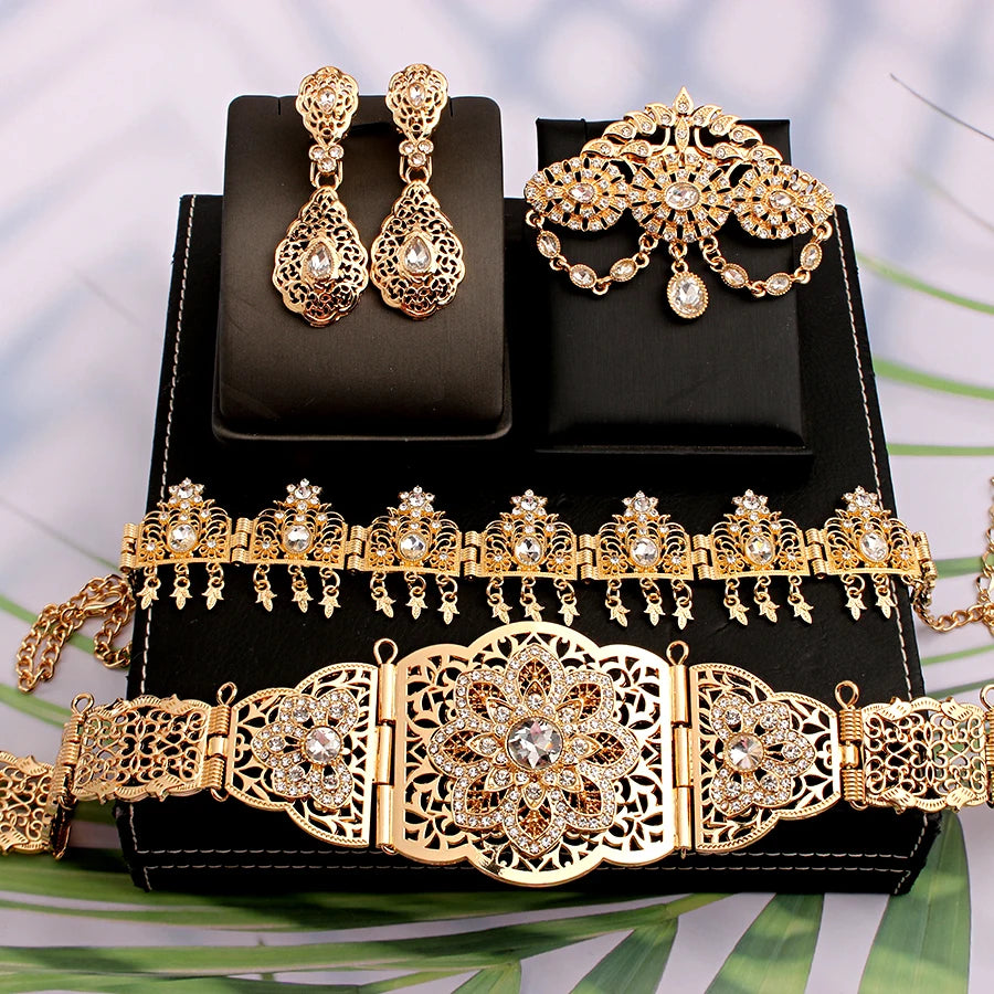 Morocco Caftan Wedding Belts Gold Plated Luxury Wedding Jewelry Set for Bridal Muslim Arabic Bridal Dress Chain Bride Accessory