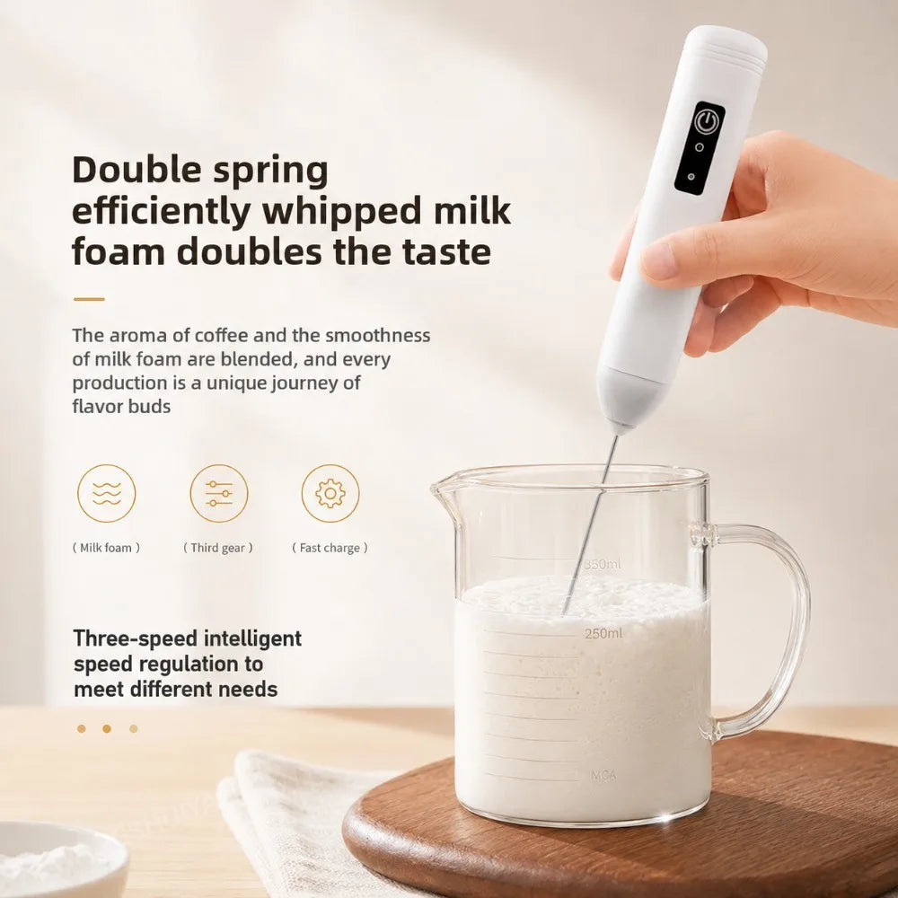 MINI Milk Frother USB Rechargeable 3 Speeds Foam Maker Coffee Whisk Mixer Electric Handle Blender Egg Beater