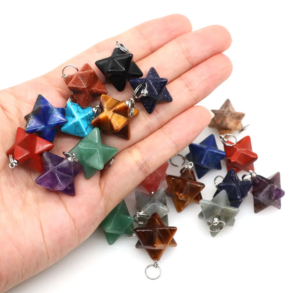 13mm Merkaba Star Pendant Natural Hexagram Stone Necklace Reiki Healing Crystal Wiccan Energy Gemston For DIY Jewelry Home Decor