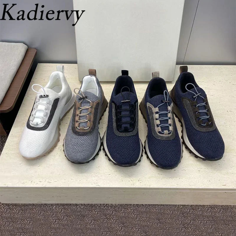 Casual Sneakers Women Round Toe Patchwork Outdoors Running Shoes Cosy Walking Shoes String Bead Lace Up Flat Sports Shoes Woman