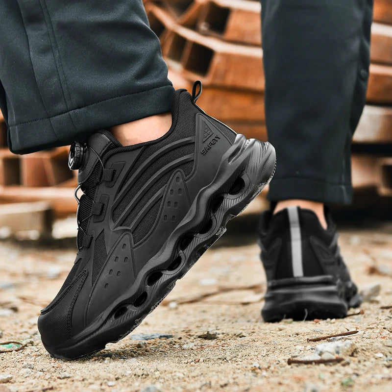 Rotating Button New Safety Shoes Men Anti-smash Anti-puncture Work Shoes Fashion Men Sport Shoes Security Protective Boots Men