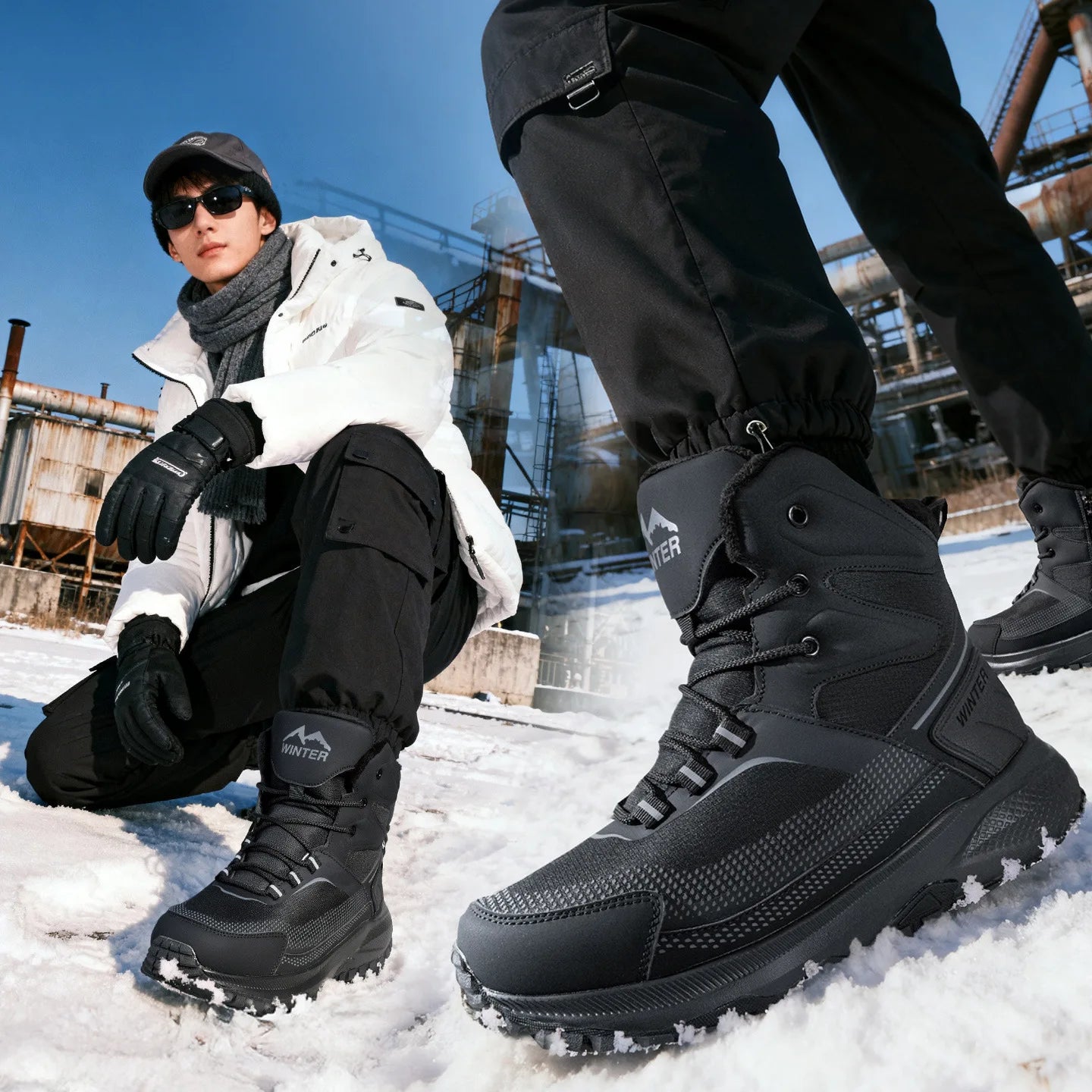 Men's Winter Boots 2025 New Waterproof Anti Slip Snow Boots For Men Thickened Fleece Outdoor Winter Sport Shoes Man For -40℃
