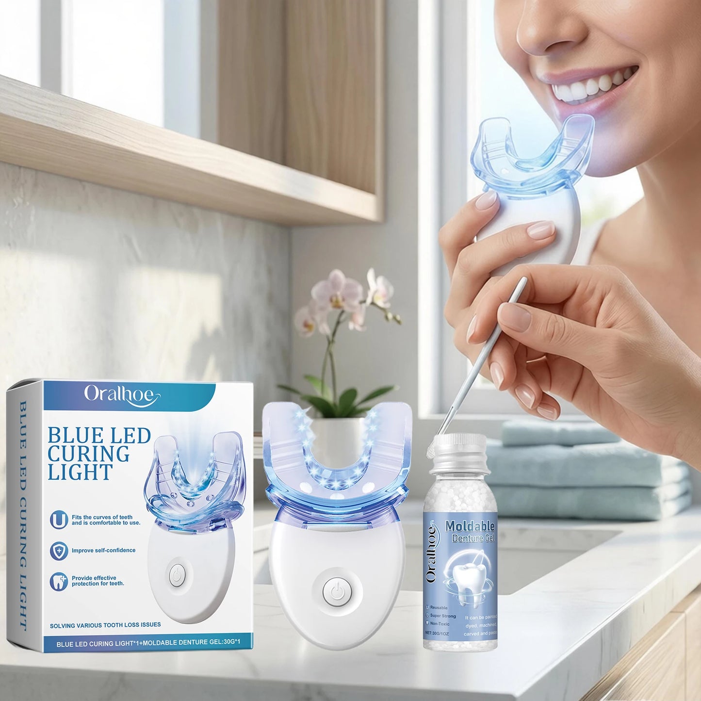 Teeth Whitening Kit Portable Teeth Cleansing Device Mild Tooth Filling Home Convenient Blue LED Curing Light Dental Repair Kit