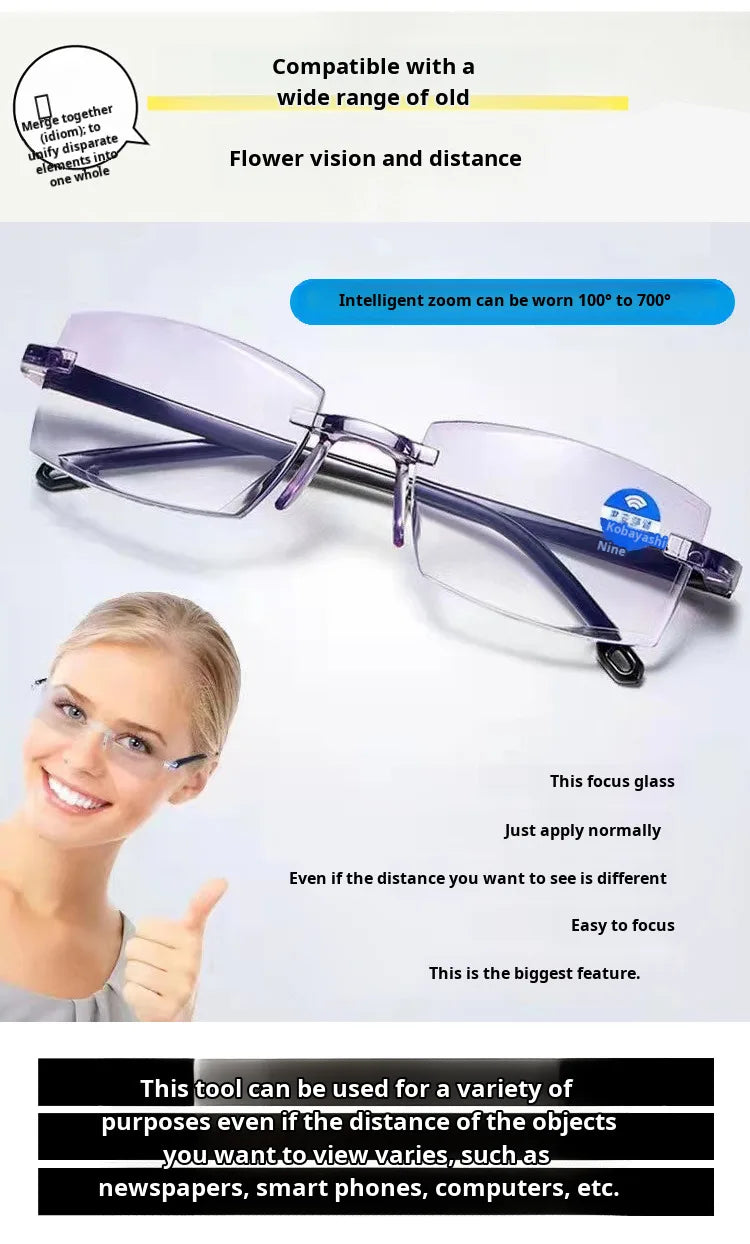 1/2PCS Smart Zoom Reading Glasses Ultra Clear Presbyopia Glasses Lightweight Anti-Blue Anti-Fatigue Auto Zoom Magnifier