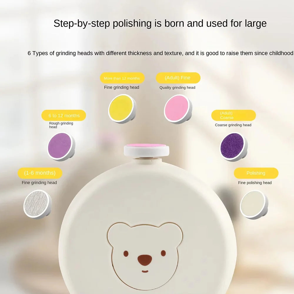 Children's Electric Nail Grinder & Clippers for Baby Mute Trimmer with Bear Pattern Nail Polisher Tool Baby Care Manicure Set