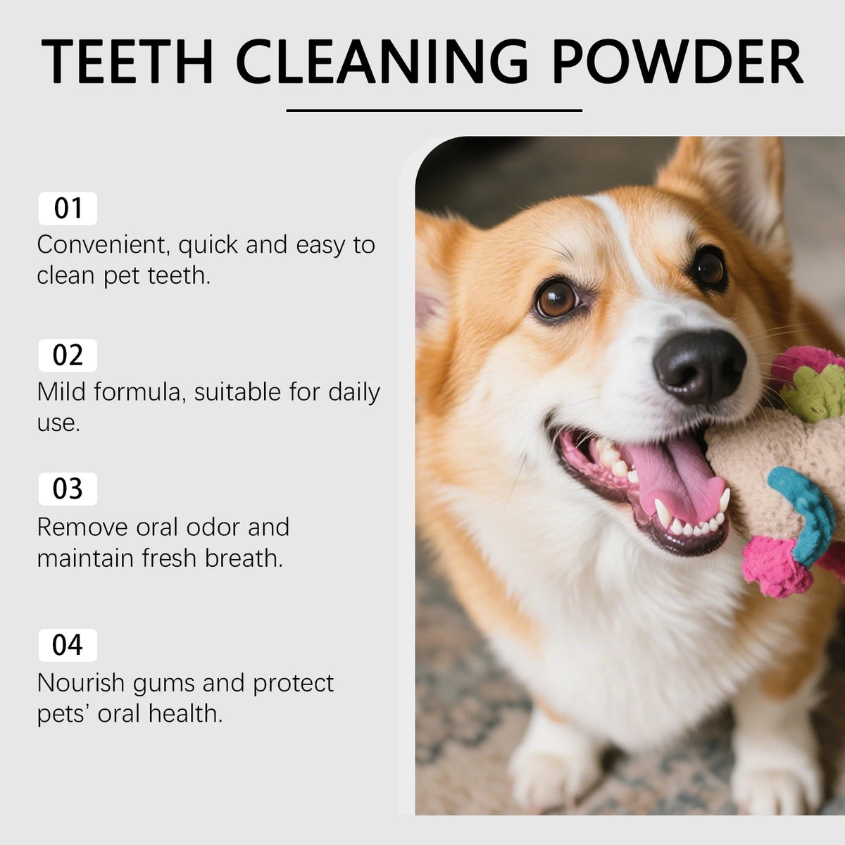 Pet Dental Powder for Dogs and Cats Reduces Tartar and Plaque Freshens Breath Improve Oral Odor Daily Pet Oral Hygiene Powder