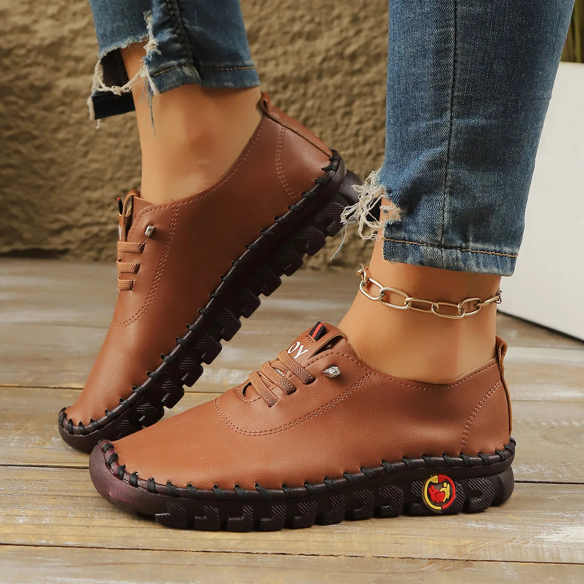Casual Hand Sewn Women's Single Shoes Soft Bottom Cow Tendon Autumn New Style Comfortable Breathable Wear Resistant Mom Shoes