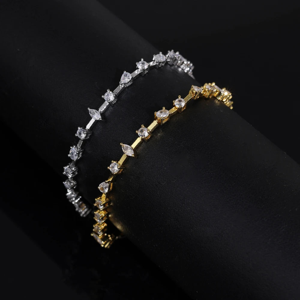 15+4cm Marquise Oval Round Water Drop Cubic Zirconia Tennis Bracelets for Women Gold Platinum Color Fashion Jewelry for Party