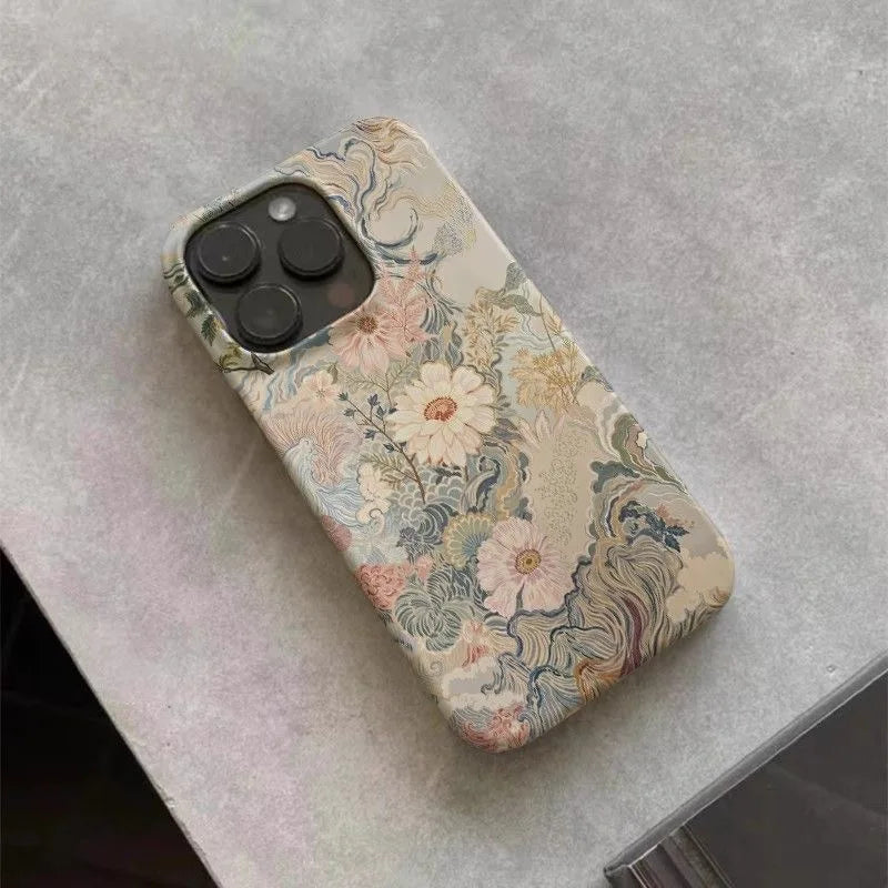 Chinese Style Floral Pattern Phone Case for iPhone 17 16 15 14 13 12 11 Air Pro Max X XS XR XSMax 7 8 Plus Glossy Film PC Cover