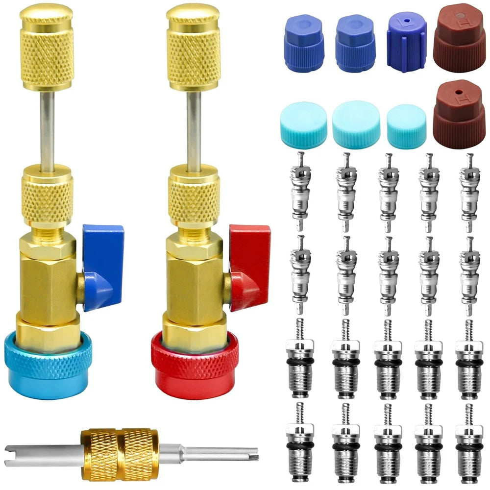 R134A Valve Core Quick Remover Installer, High Low Pressure Valve Core Remover Tools Kit for Refrigerant Air Conditioner System