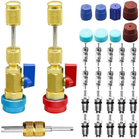 R134A Valve Core Quick Remover Installer, High Low Pressure Valve Core Remover Tools Kit for Refrigerant Air Conditioner System