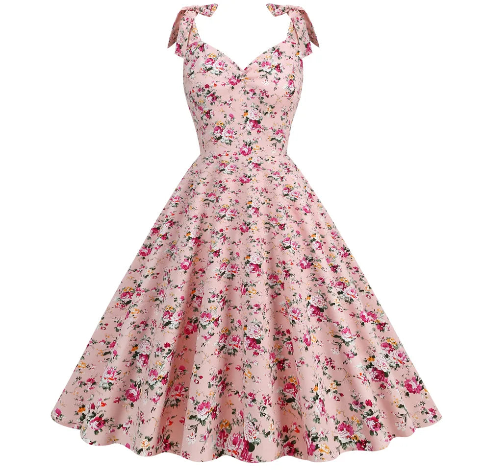 2024 New Fashion Women Summer Dress Retro 50s 60s Robe Femme Rockabilly Pinup Party Vestidos Casual Elegant Floral Office Dress