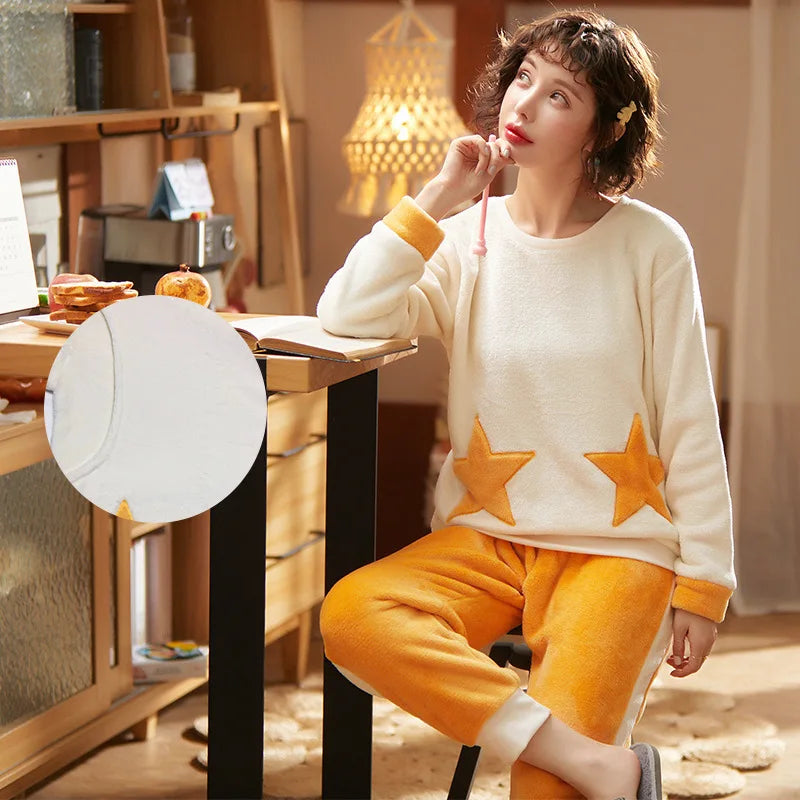 Autumn Long Sleeve flannel Maternity Clothing winter Thin coral fleece Pajamas Set Pregnant Women Breastfeeding Nursing Pyjama