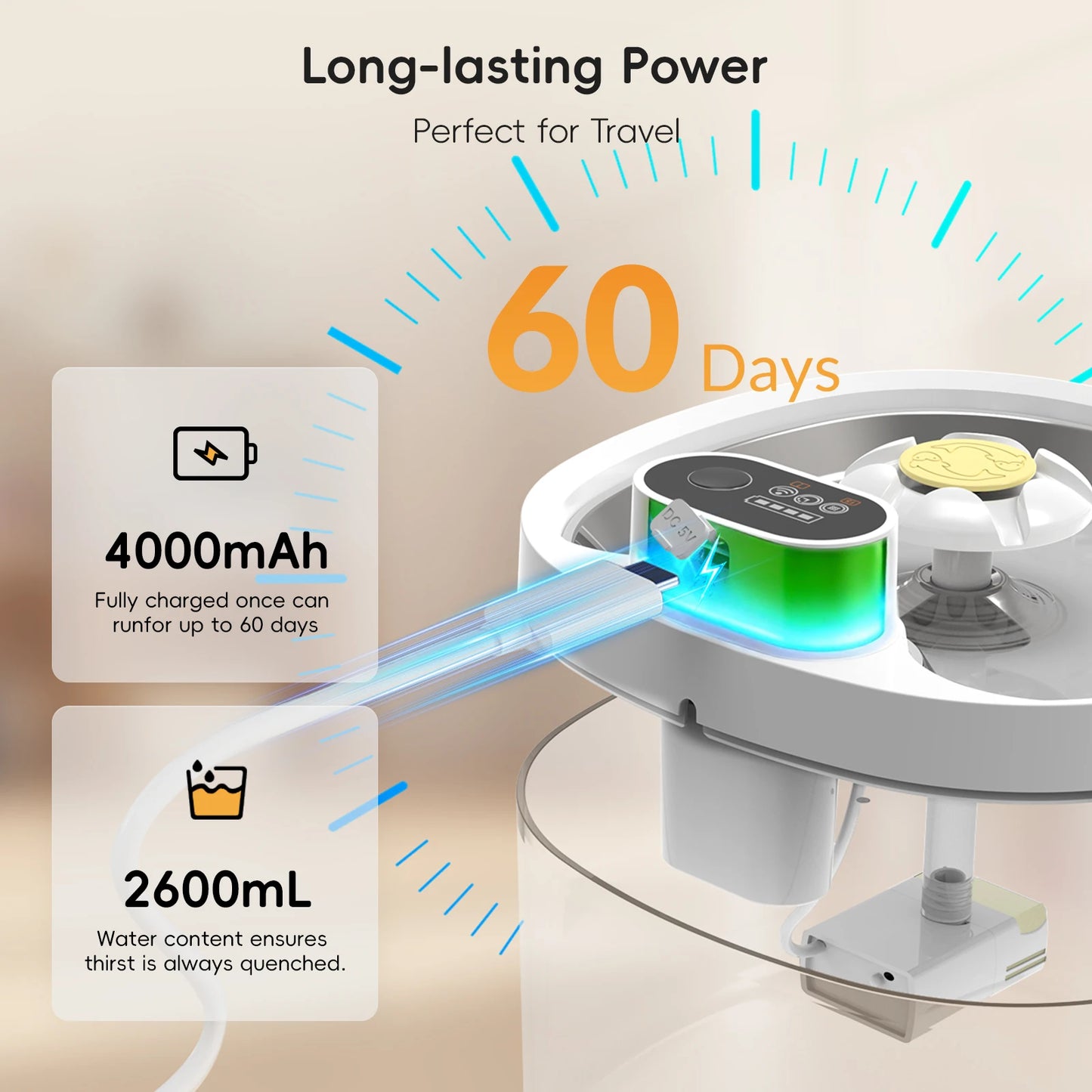 Wireless Cat Water Fountain Auto Sensor Cordless Pet Water Dispenser 4000mAh Battery Operated For Cats Dogs Drinking Fountain