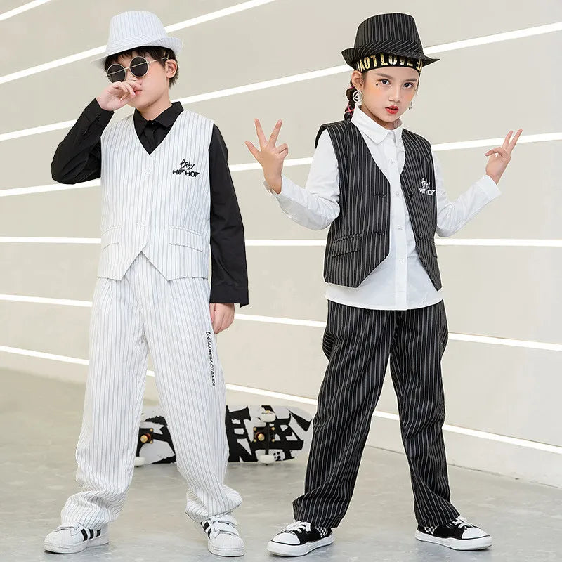 Kids Performance Costume Stage Outfit for Hiphop Dance Clothing Boys Girls Jazz Breaking Streetdance Waistcoats