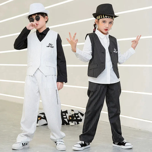 Kids Performance Costume Stage Outfit for Hiphop Dance Clothing Boys Girls Jazz Breaking Streetdance Waistcoats