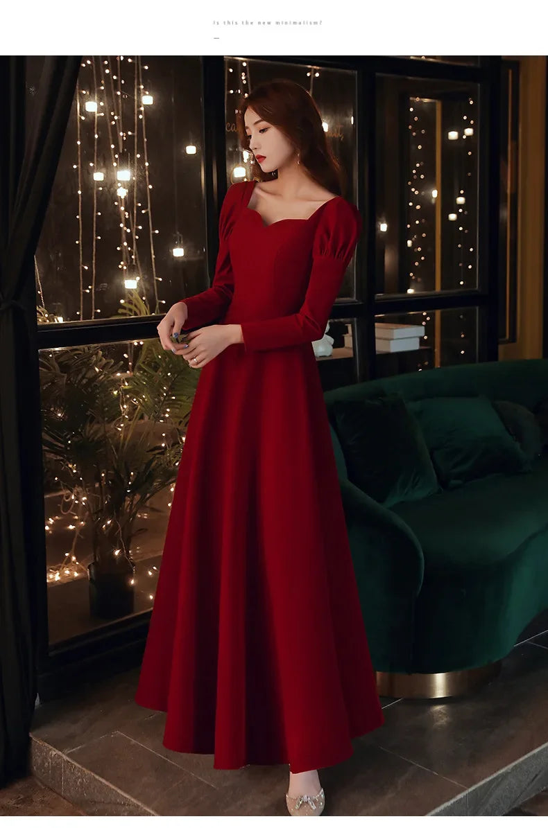Long Wedding Dress Evening Gown for Bride Engagement Party Autumn Winter New 2025 Large Size Drinking Ceremony Dress