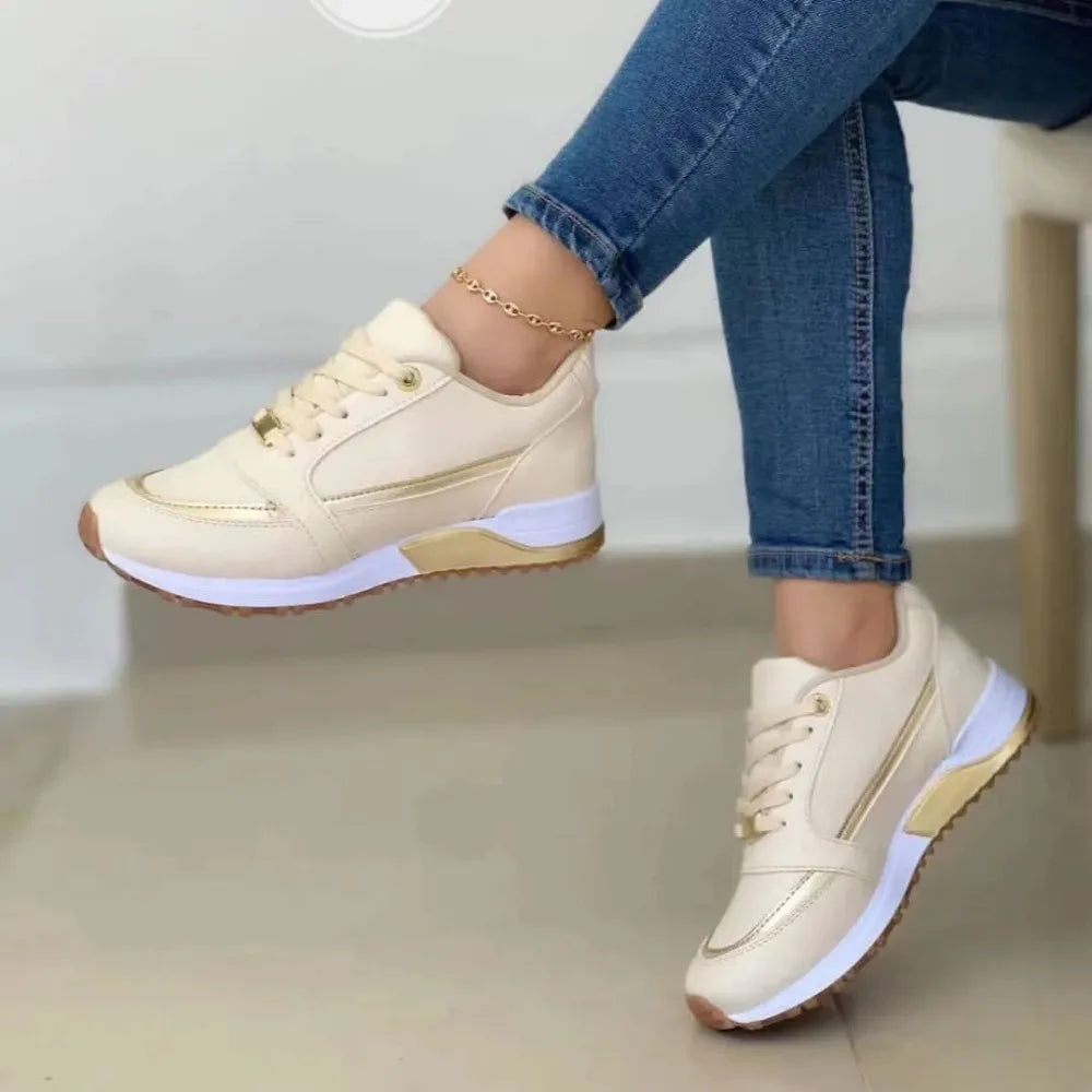Hot Sale Ladies Shoes Lace Up 2024 Autumn Women's Vulcanize Shoes Round Toe Mixed Colors Increase Height Casual Sneakers Women