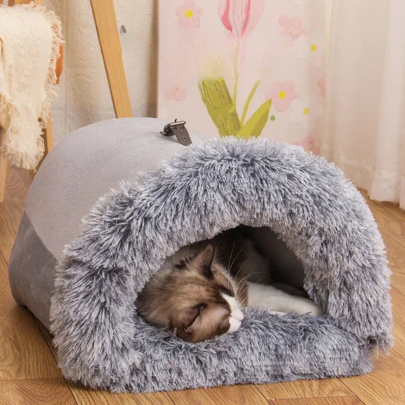 Winter New Long Plush Pet Cat Bed portable Cat Cushion Cat House Warm Cat Basket Cat Sleep Bag Cat Nest Kennel For Small Dog Cat
