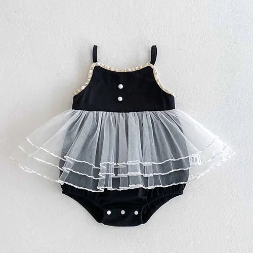 2025 New Summer Korean Style Climbing Suit Flying Sleeve Cotton Lace Splicing Toddler Baby Girls Jumpsuit 0-24M Baby Clothing