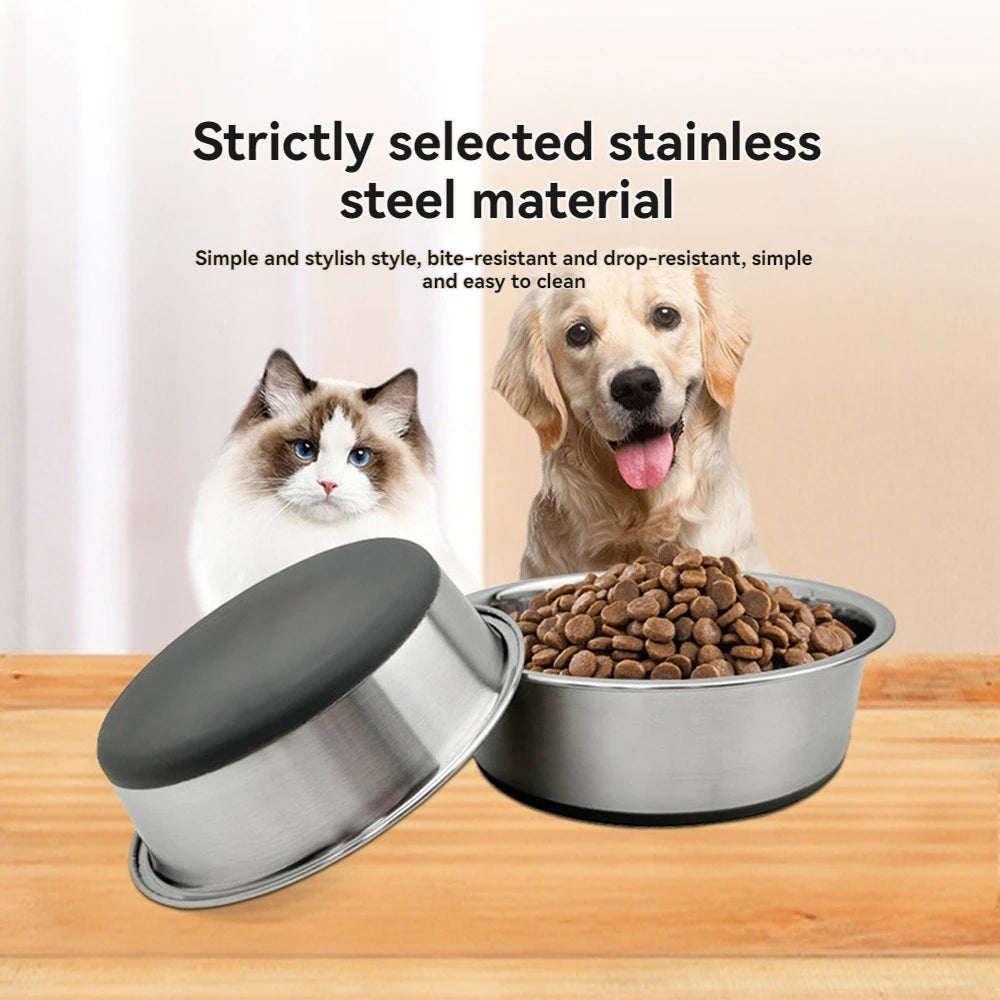 Stainless steel dog bowl, three sizes, with silicone anti slip bottom, durable dog bowl, suitable for small, medium and large