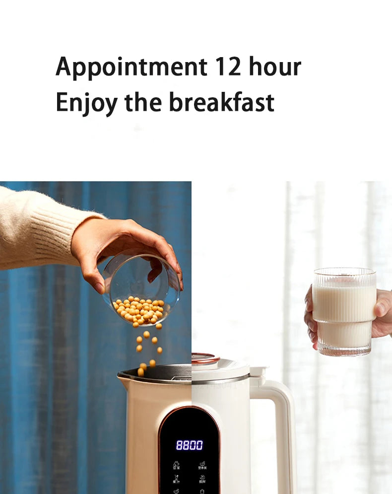 1500ml Multi-Function Electric Soy Milk Maker with Large Touchscreen Display, 10-Blade Mixer, Blender, and Nut Milk Maker
