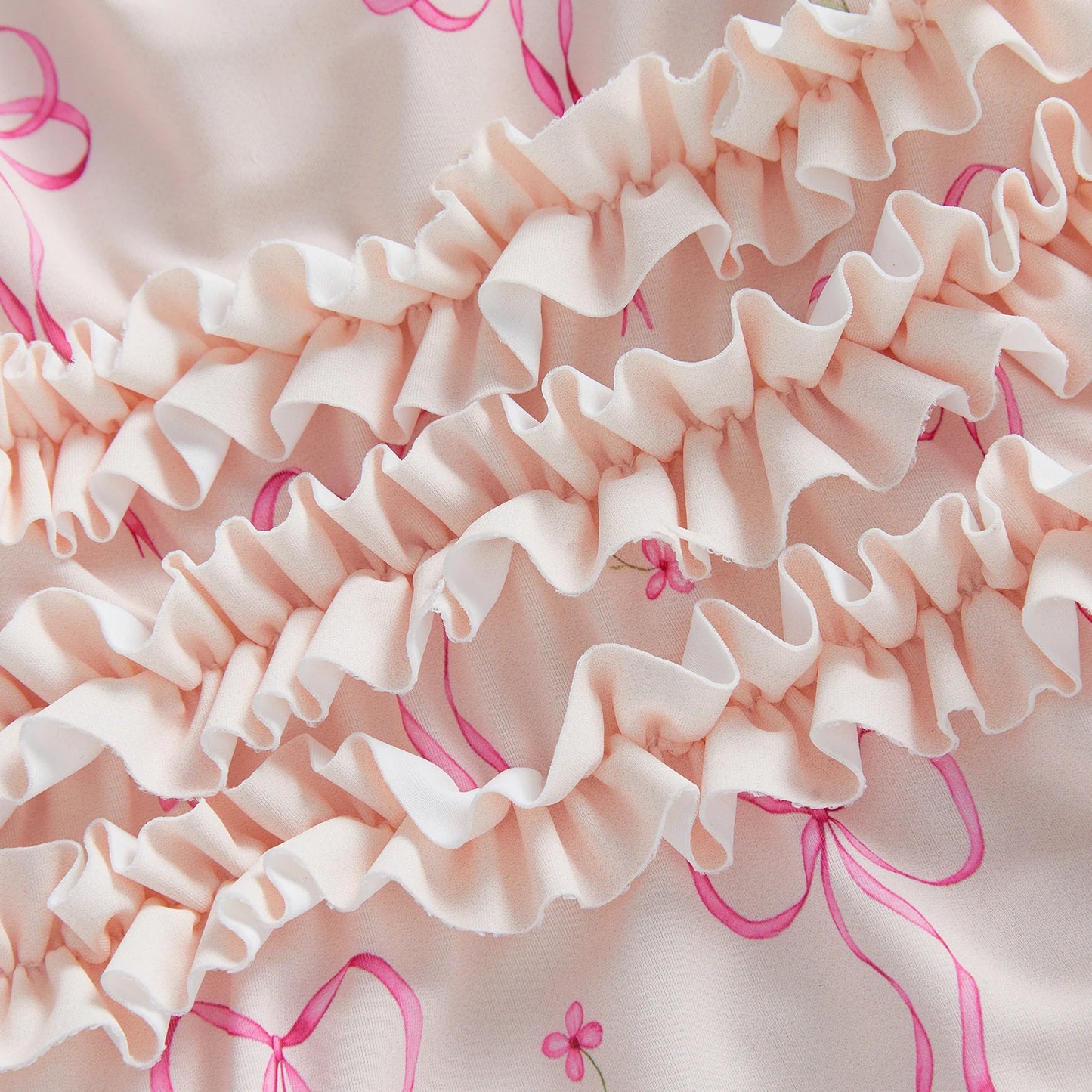 Toddler Baby Girl Rash Guard Swimsuit Bow Print Ruffled Long Sleeve Round Neck Beachwear Jumpsuit and Hat Swimwear 2Pcs Set