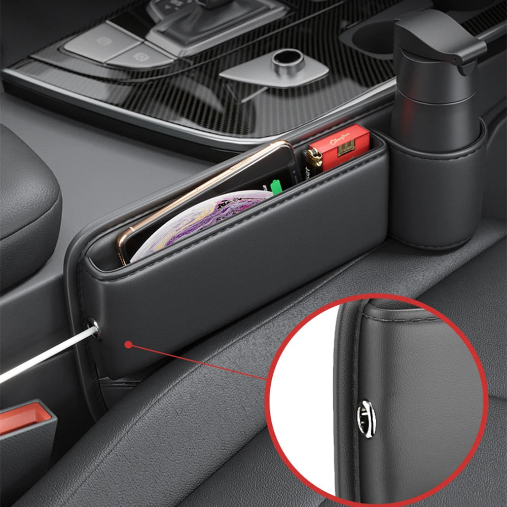 Auto Console Side Storage Box Pu Leather Car Seat Gap Organizer with Cup Holder for Cellphones Car Interior Accessories