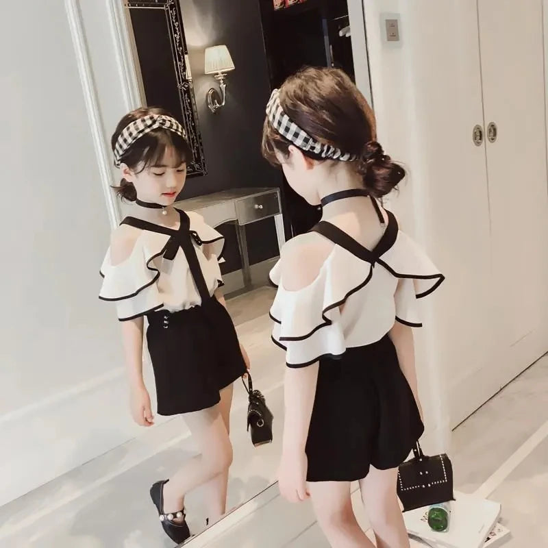 Outfit for Girls 10 To 12 Years Summer 2024 Girls Clothing Sets Kids T-shirt+Shorts Suits Short Sleeve Children Fashion Kids Set