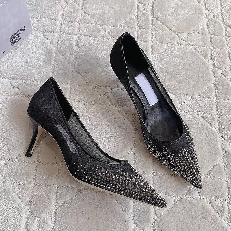 2026 European and American Women's New Mesh Pointed High Heels Shallow Mouth Sexy Fashion Shoes