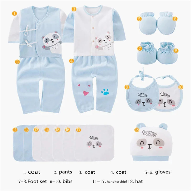 18piece/lot Newborn Baby Clothes For Girls Boys Sets New born Hat Bib 100% Cotton Infant Spring Autumn Soft Boy Clothing