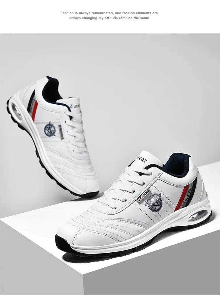 Men's Spring Autumn Casual Breathable Sport Shoes Shock Absorption Comfortable Leather Sneakers Korean Style Ankle High Mesh Lin