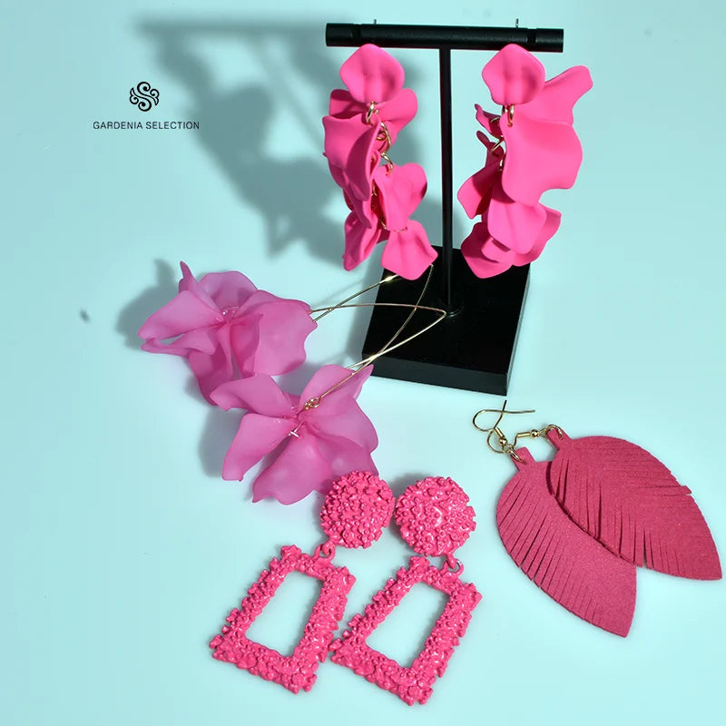 Bohemian Pink Geometric Earrings Women Summer Vacation Fashion Jewelry Classic Pendant