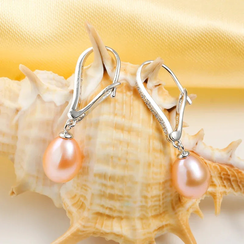 HENGSHENG Pearl Dangle Earrings Earrings 8-9mm Natural Teardrop Pearls Bridal Bridesmaid 925 Sterling Silver Earrings