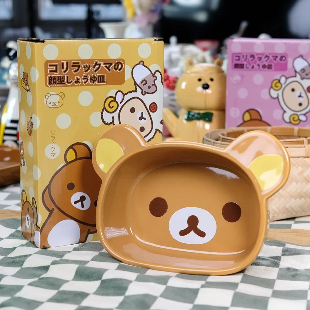 Cute Rilakkuma Ceramic Breakfast Plate Set Luxury Home Tableware Creative Sauce Dish Dinner Plate Kitchen Serving Set