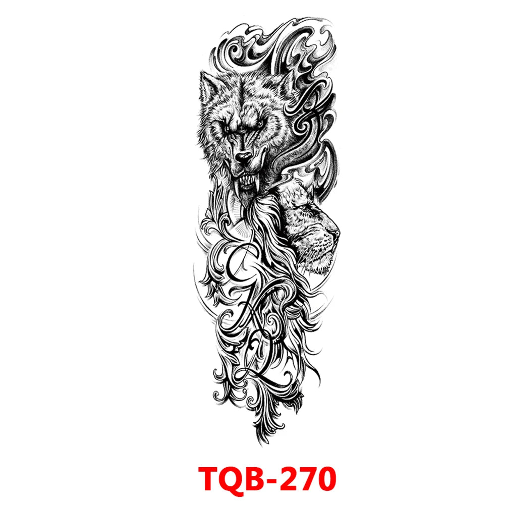 Large Arm Sleeve Tattoo Rose Gear Clock Eye Waterproof Temporary Tatto Sticker Lion Wolf King Body Art Full Fake Tatoo Women Men