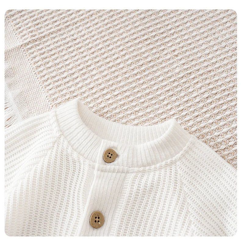 Spring and Autumn Knitted Newborn 2PCS Baby Onesie+Hats Minimalist Round Neck Button Comfortable Casual Raglan sleeve design