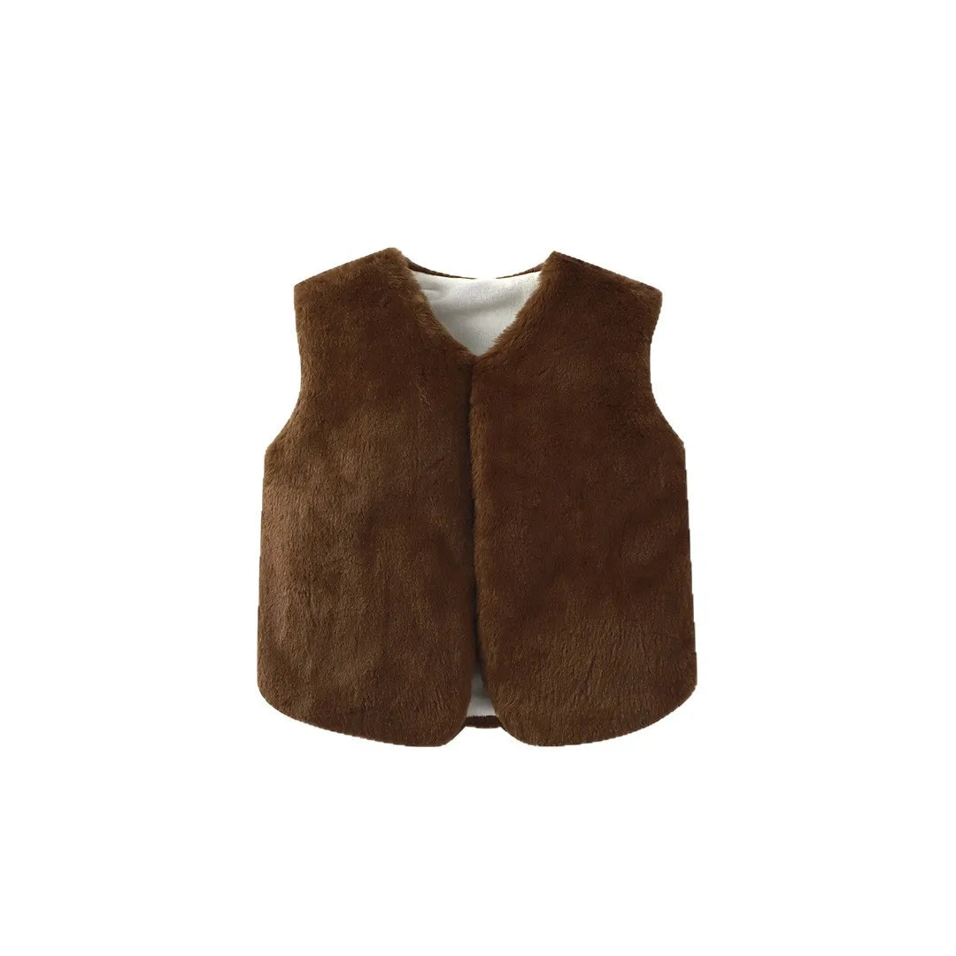 2025 Baby bodysuit Girls' imitation fur vest Children's plush vest Autumn and winter vest Girls' plush thermal vest jacket whole