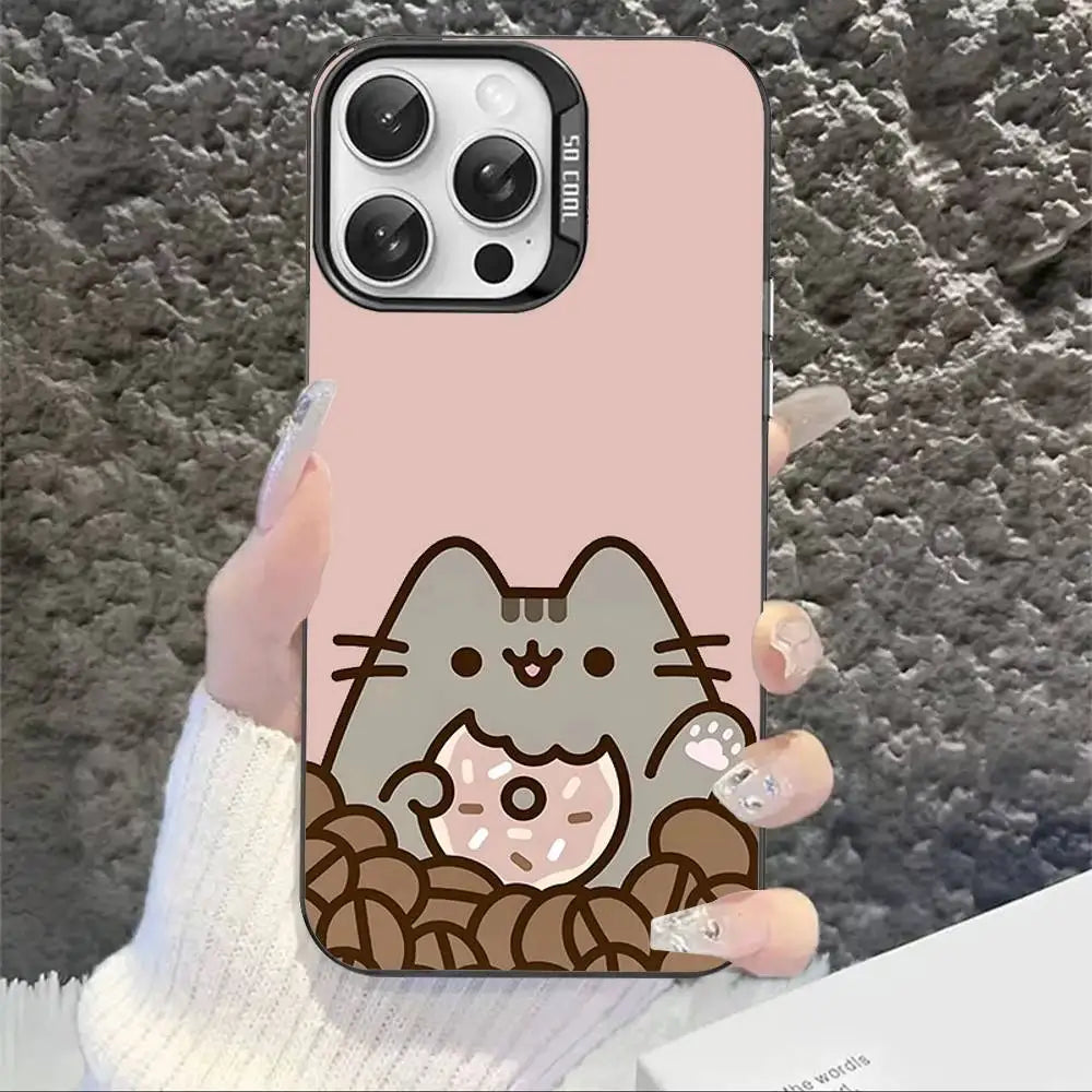 Cartoon P-Pusheens Cat Phone Case For IPhone 17 16 15 14 11 12 13 Pro Max Pro Plus Colored Silver Cover