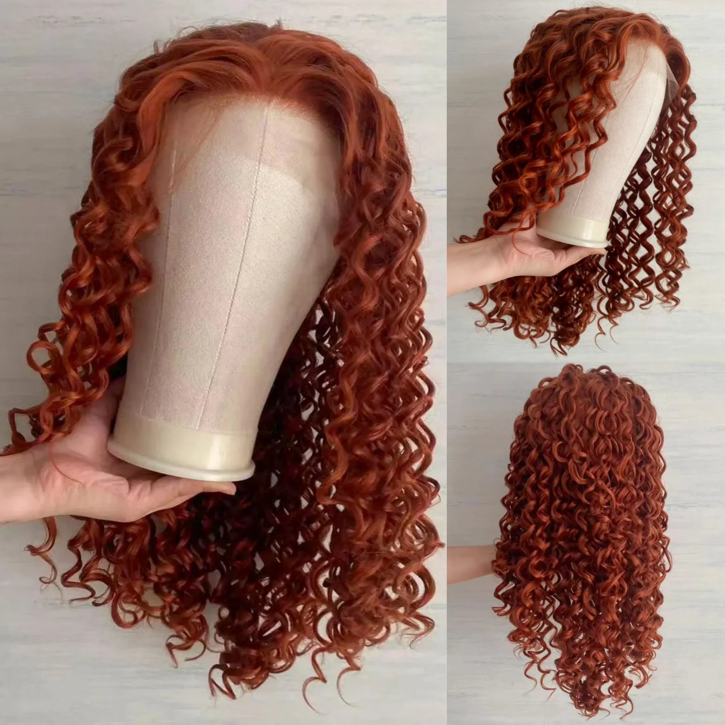 Auburn Ginger 13X4 Deep Curly Lace Front Wigs for Women Copper Red Orange Long Kinky Synthetic Hair Heat Resistant Party Cosplay