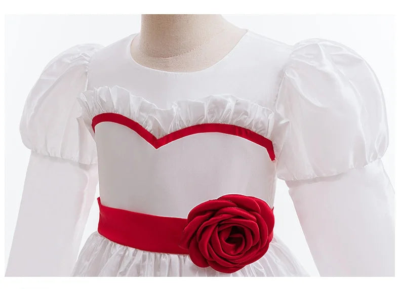 Kids Conjuring Halloween Costume Horror Doll Annabelle Cosplay Girl Dresses Rose Embroidery Baptismal Dress Girls Party Dresses